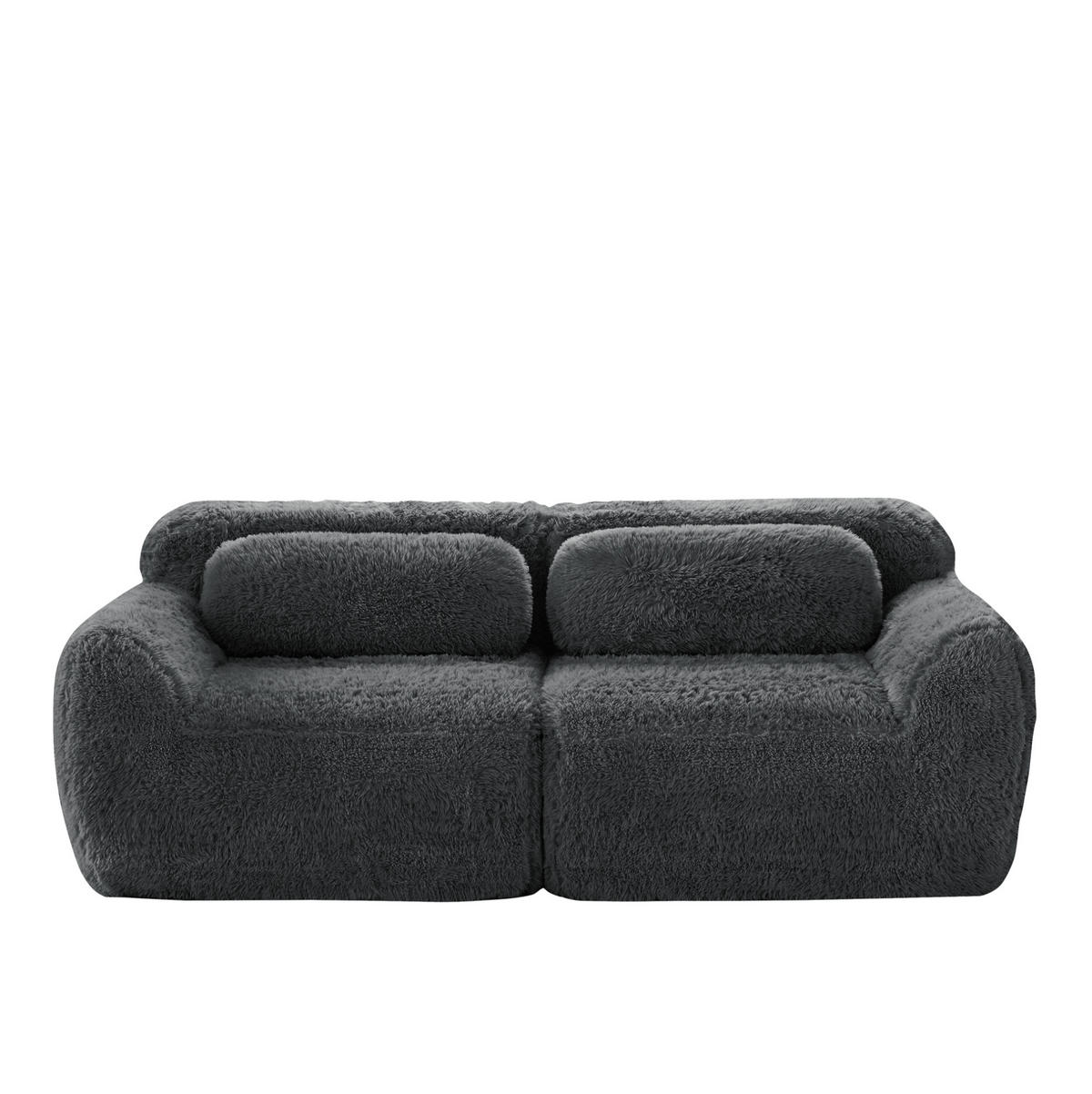 2-SITZER Sofa aus Plüsch mit modularem rahmenlosem Design Grau - Grau, Textil (104/73/204cm) - Modenvie