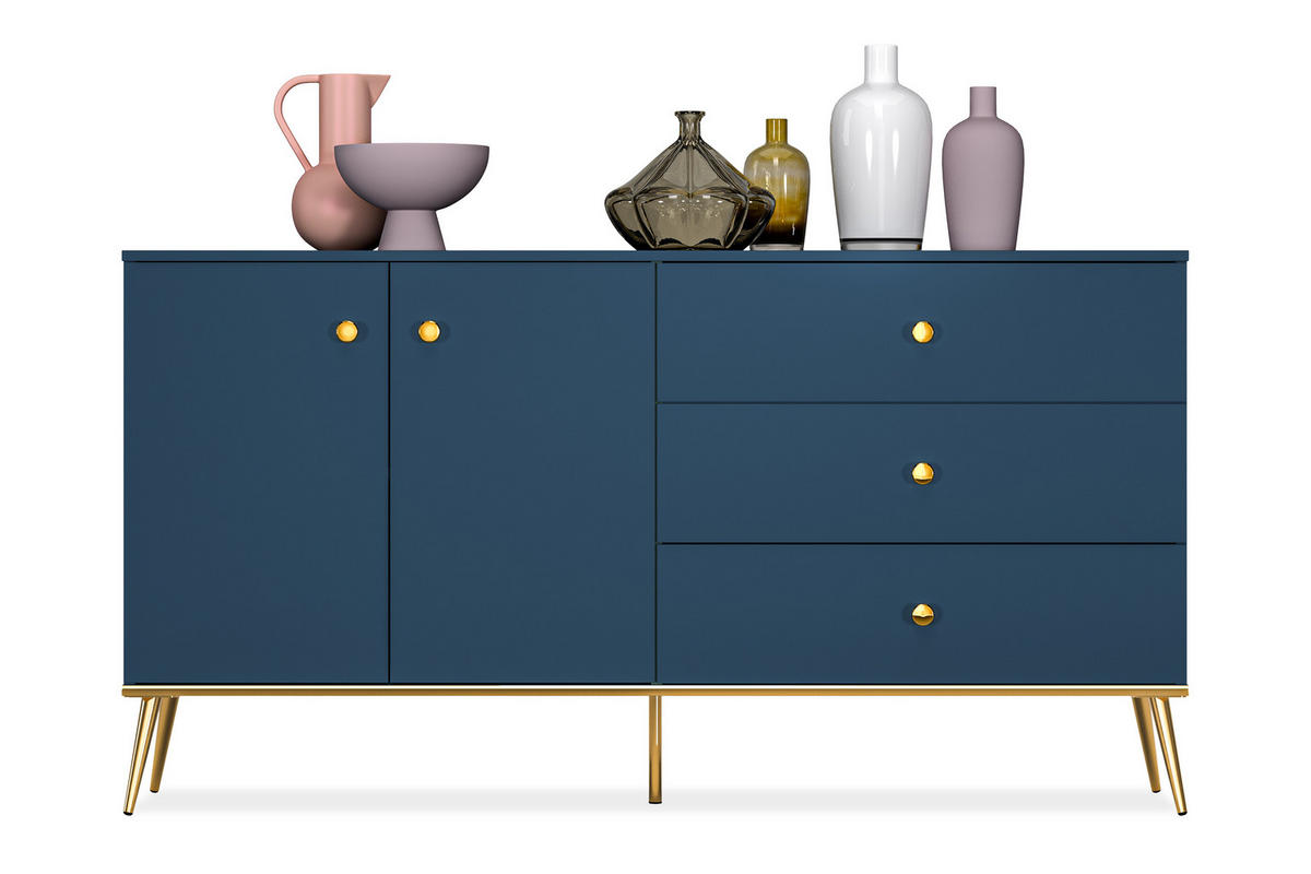 KOMBIKOMMODE ARICIA viel Stauraum, Marineblau - Blau, Holz (160/85/40cm) - KONSIMO®