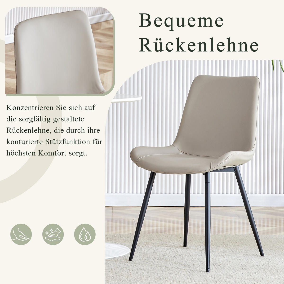 STUHL-SET DE-36498 4 Stück mit Kunstlederbezug Warmgrau - Grau, Metall (47/83/50cm) - ComfortXL
