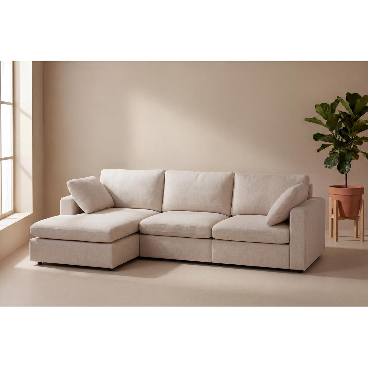 SCHÄSLONGSOFFA Lux för 3 personer 296 x 182 x 89 cm – beige - Beige, Textil (296/89/182cm) - ebuy24