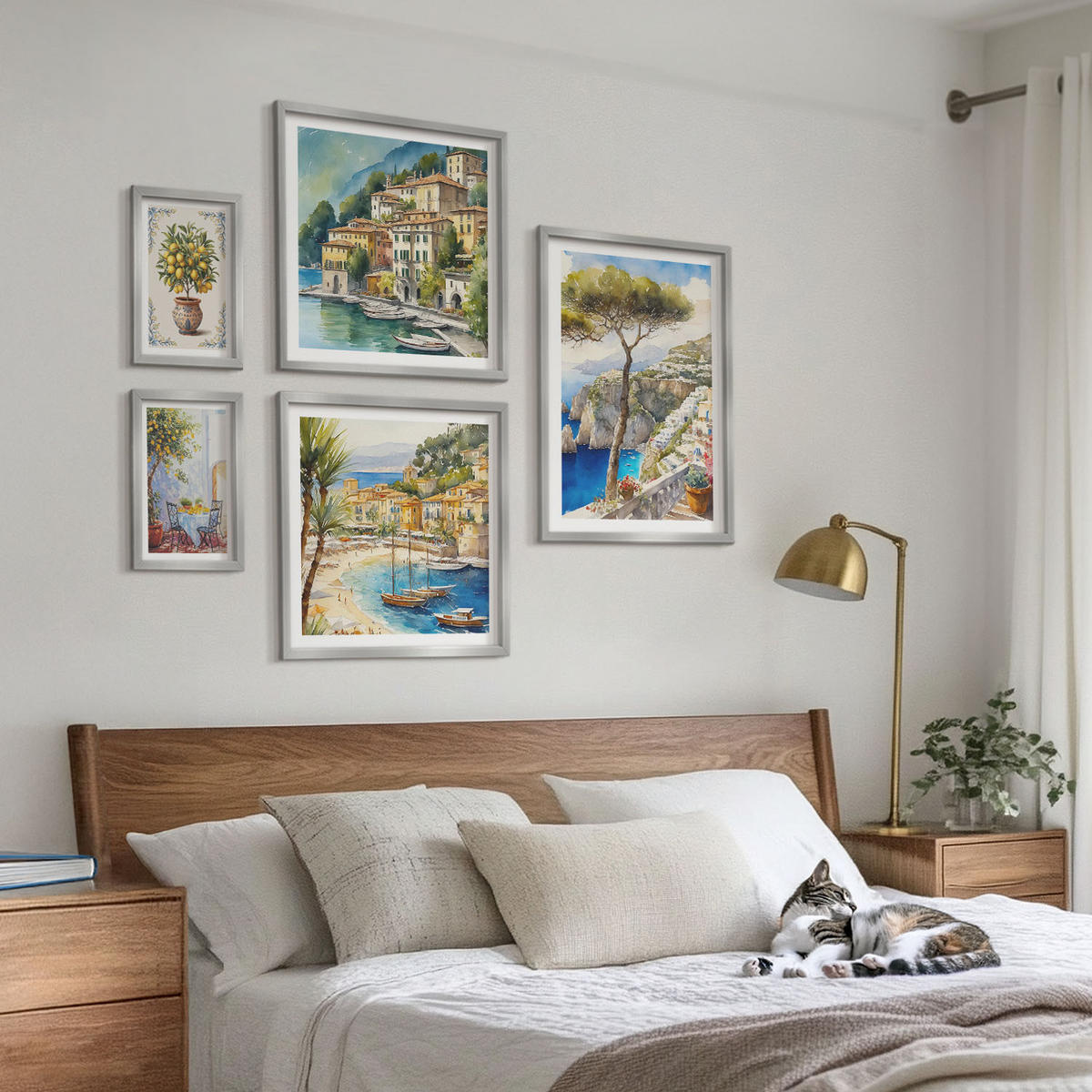 WANDBILDER 5er Set - 50x50 cm & 20x30 cm & 40x60 cm Silberner Rahmen - Monochromatische Brückentürme - Silberfarben, Kunststoff (40/60cm) - ArtPrintCave