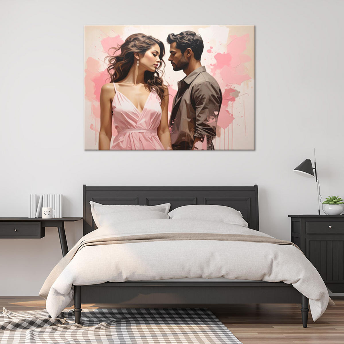 LEINWANDBILD, Elegantes Paar auf pastellrosa Hintergrund - Rosa, Textil (100/70cm) - Feeby
