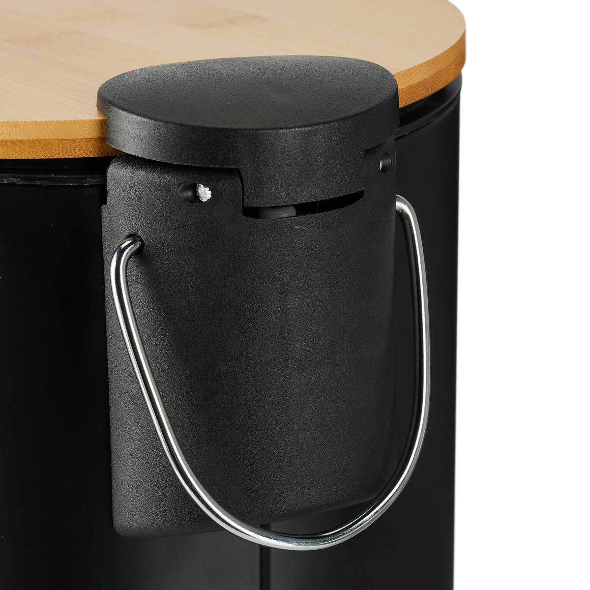 BAD-MÜLLEIMER - Schwarz, Holz/Kunststoff (17/22.5/23cm) - Relaxdays