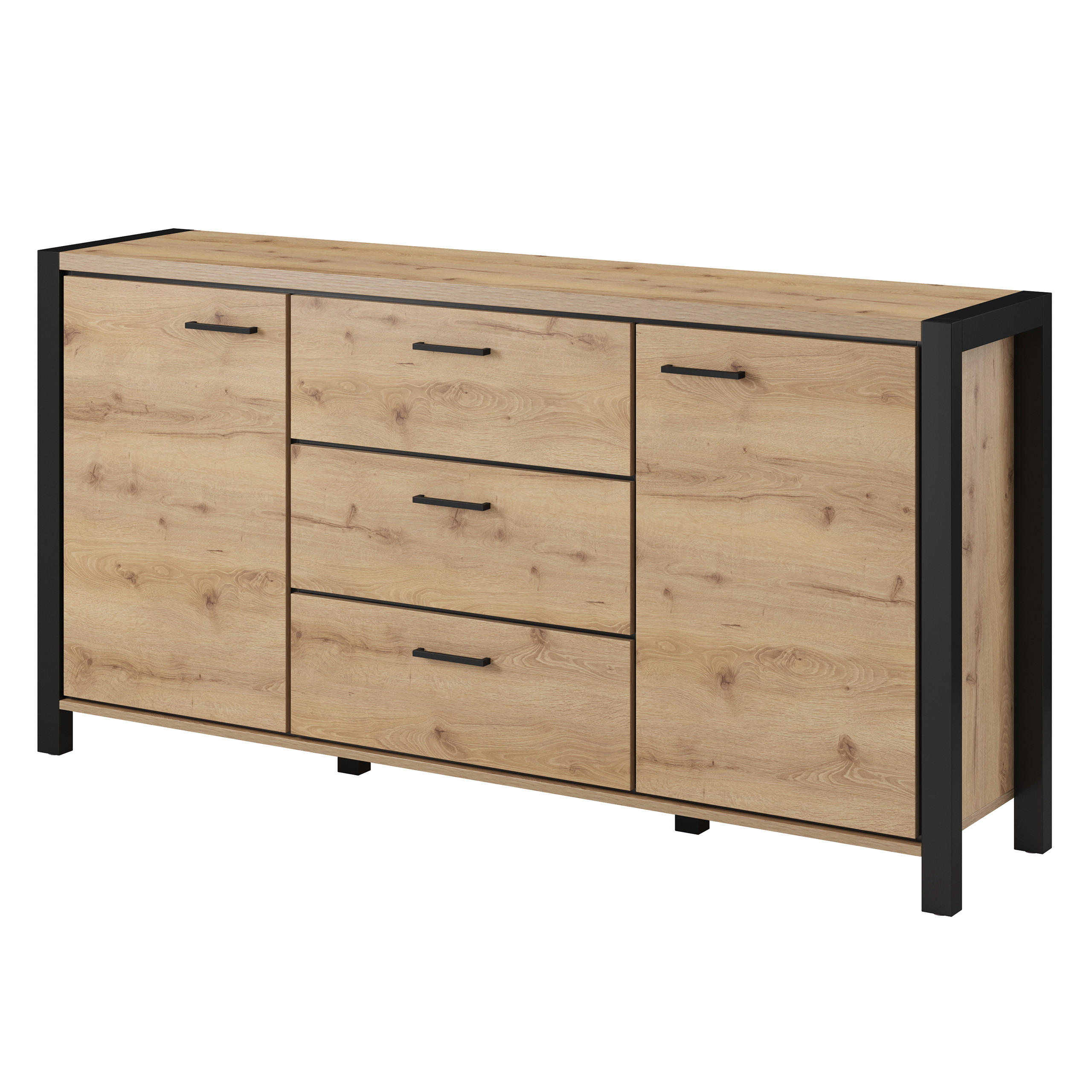 SIDEBOARD ATTIVO 180/91/41 cm mit 3 Schubladen und 2 Türen Eichefarben - Eichefarben, Holzwerkstoff (180/91/41cm) - MASSENO