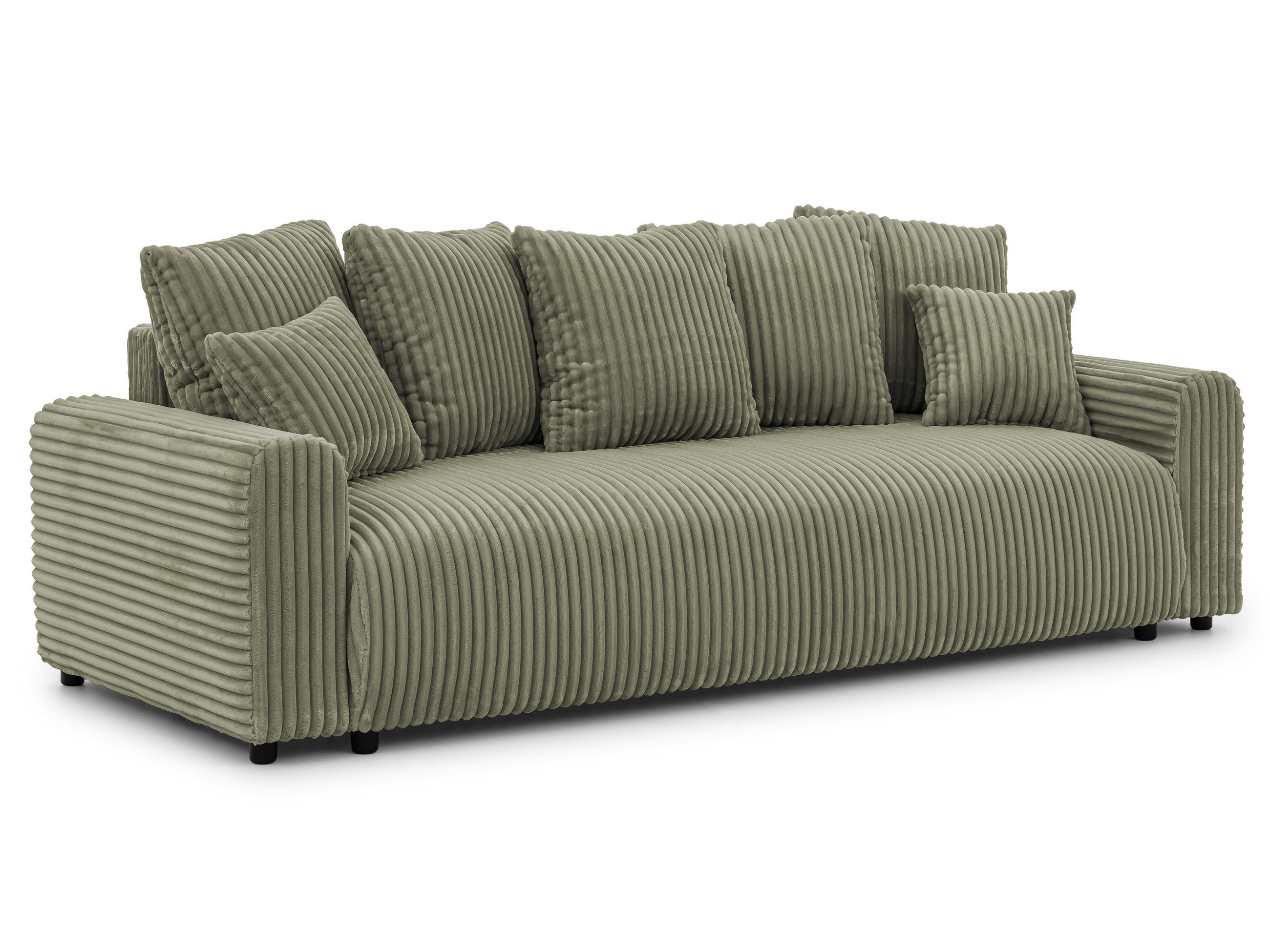 SCHLAFSOFA Calma mit Bettkasten im Bumpy-Design aus weichem Olive Plüschcord - Schwarz/Olivgrün, Holz/Kunststoff (239/88/98cm) - S-Style