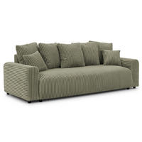 SCHLAFSOFA Calma mit Bettkasten im Bumpy-Design aus weichem Olive Plüschcord - Schwarz/Olivgrün, Holz/Kunststoff (239/88/98cm) - S-Style