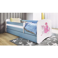 KINDERBETT Prinzessin zu Pferd 70x140 cm mit Matratze, Schublade, Rausfallschutz & Lattenrost, Blau - Blau, Holzwerkstoff (70/140cm) - RAUMHIRSCH FURNITURE