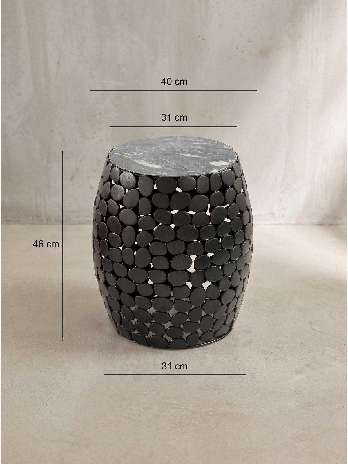 BEISTELLTISCH DIEMEL, Marmor, handgefertigt, Schwarz, Ø 40 x 46 cm - Schwarz, Stein/Metall (40/40/46cm) - KADIMA DESIGN