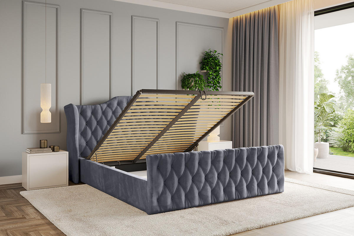 POLSTERBETT mit Bettkasten, Fußteil und Lattenrost, Boxbett ohne Matratze - ZORAN-Z 180x200 Dunkelgrau - Dunkelgrau, Holzwerkstoff/Textil (180/200cm) - ALTDECOR