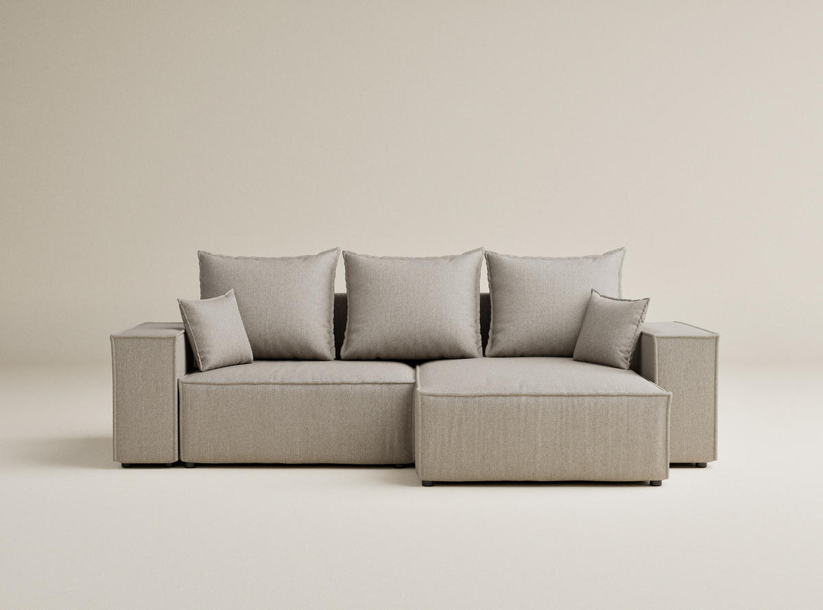 ECKSOFA MIT SCHLAFFUNKTION Moyo Beige Webstoff - Beige/Schwarz, Holz/Holzwerkstoff (255/148cm) - Maison de Reve