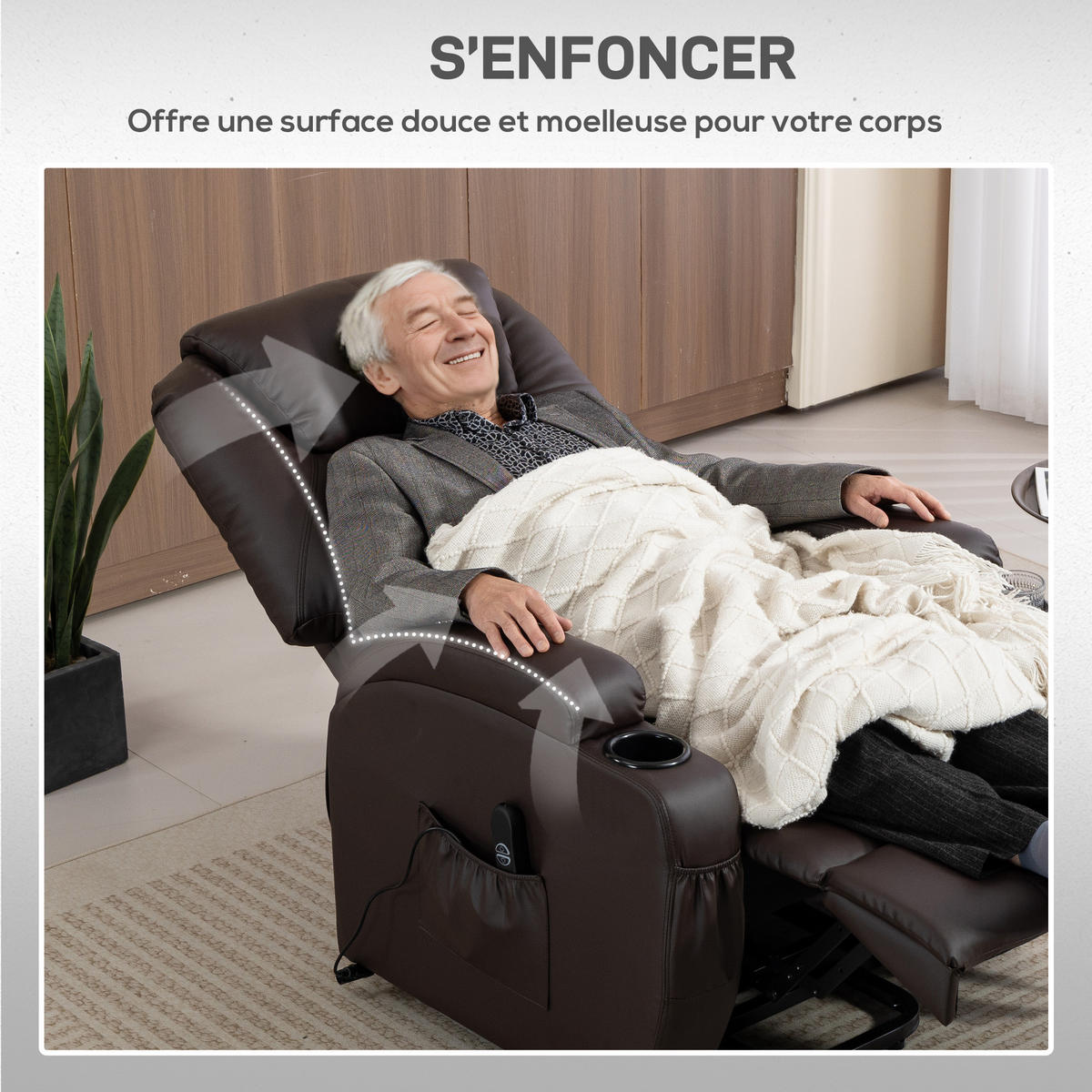 RELAXSESSEL DE-15440 mit USB und Getränkehaltern Braun - Braun, Leder (83/107/95cm) - ComfortXL