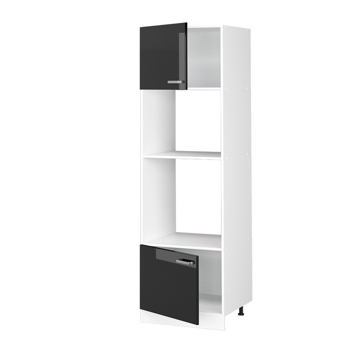 HOCHSCHRANK R-Line Schwarz Hochglanz 60 cm mit offenen Regalen und Türen - Schwarz Hochglanz/Weiß, Holzwerkstoff (60/207/57.2cm) - Vicco