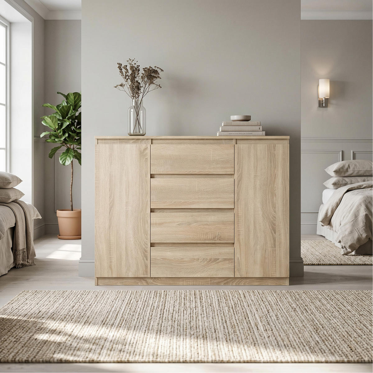 KOMMODE NUDO 138,5/101,5/39cm mit 4 Schubladen 2 Türen Sonoma Eiche - Sonoma Eiche, Holzwerkstoff (138.5/101.5/39cm) - MASSENO