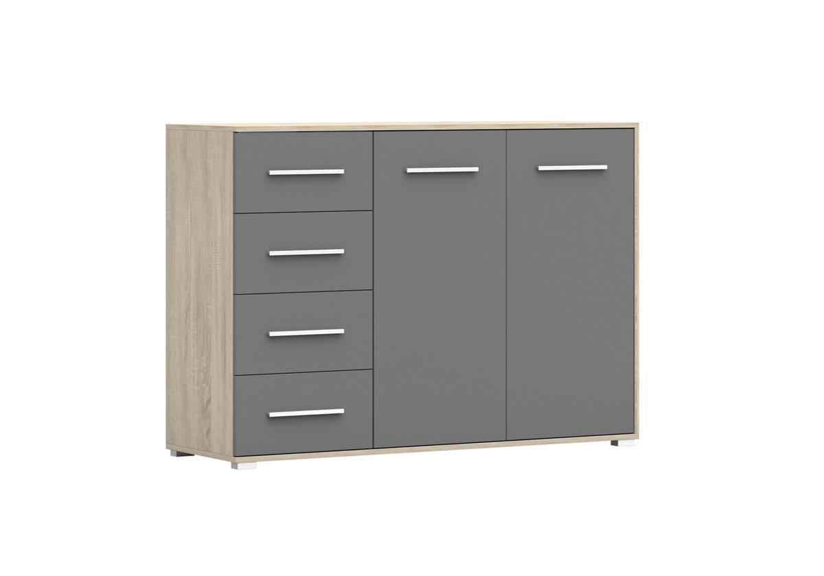 KOMMODE - Highboard IRYS 01 2D4S Sonoma + Grau - Grau/Sonoma Eiche, Holzwerkstoff (135/95/45cm) - Möblo