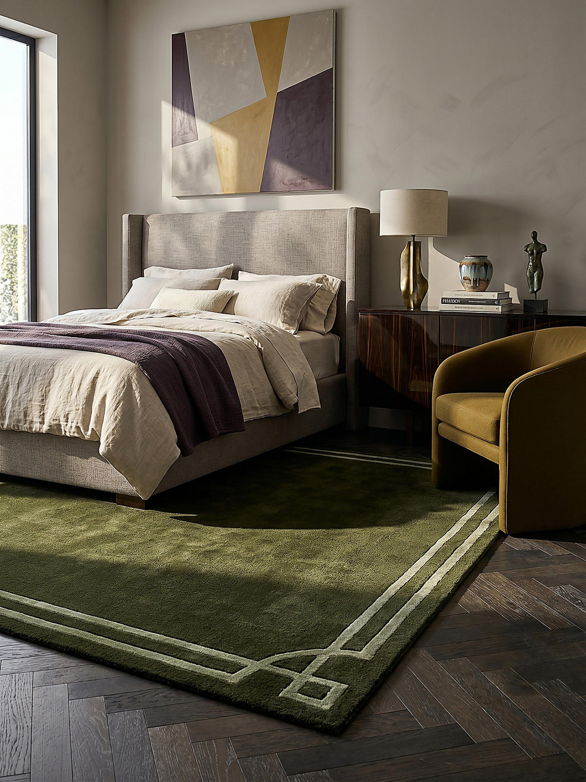 TEPPICH Kurzflor im Art-Déco-Stil, Klassische Bordüre, Wohnzimmer Grün Rechteckig 200x290 - Grün, Textil (290/200cm) - KADIMA DESIGN