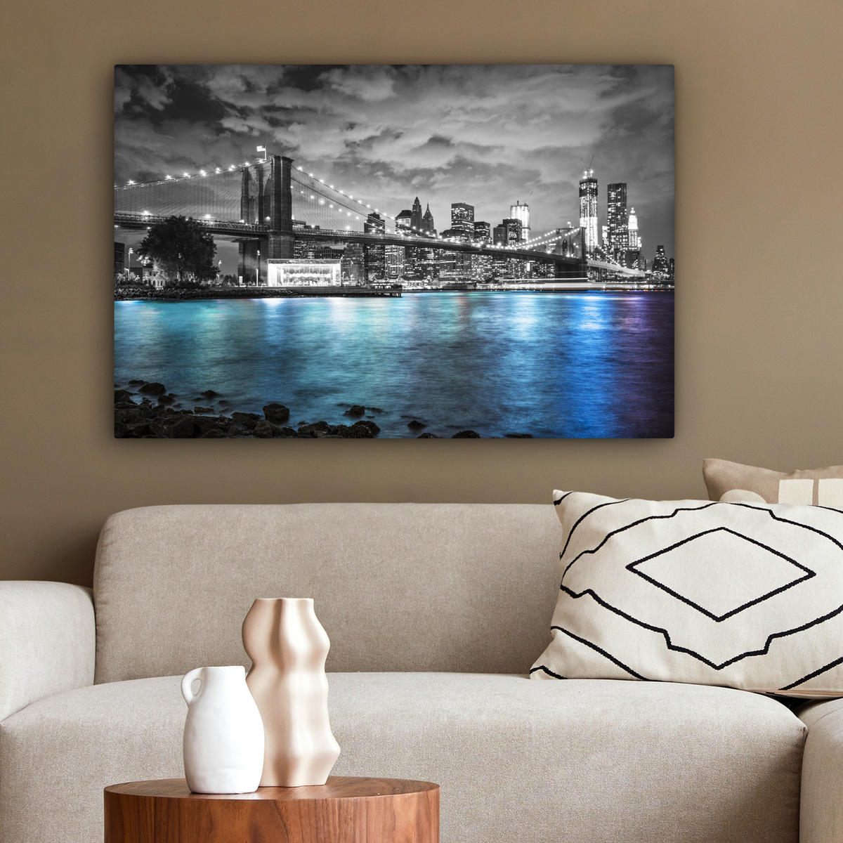 LEINWANDBILD New York - Skyline - Stadt - Blau 90x60 cm - Blaugrau, Textil (90/60cm) - MuchoWow