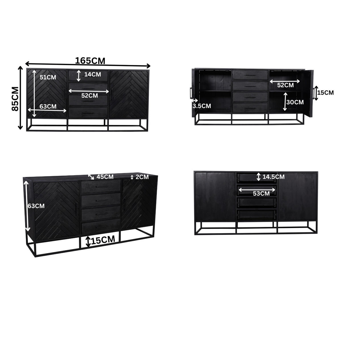 SIDEBOARD New York Schwarz 45/165/85 cm - Schwarz, Holz (165/85/45cm) - Starfurn