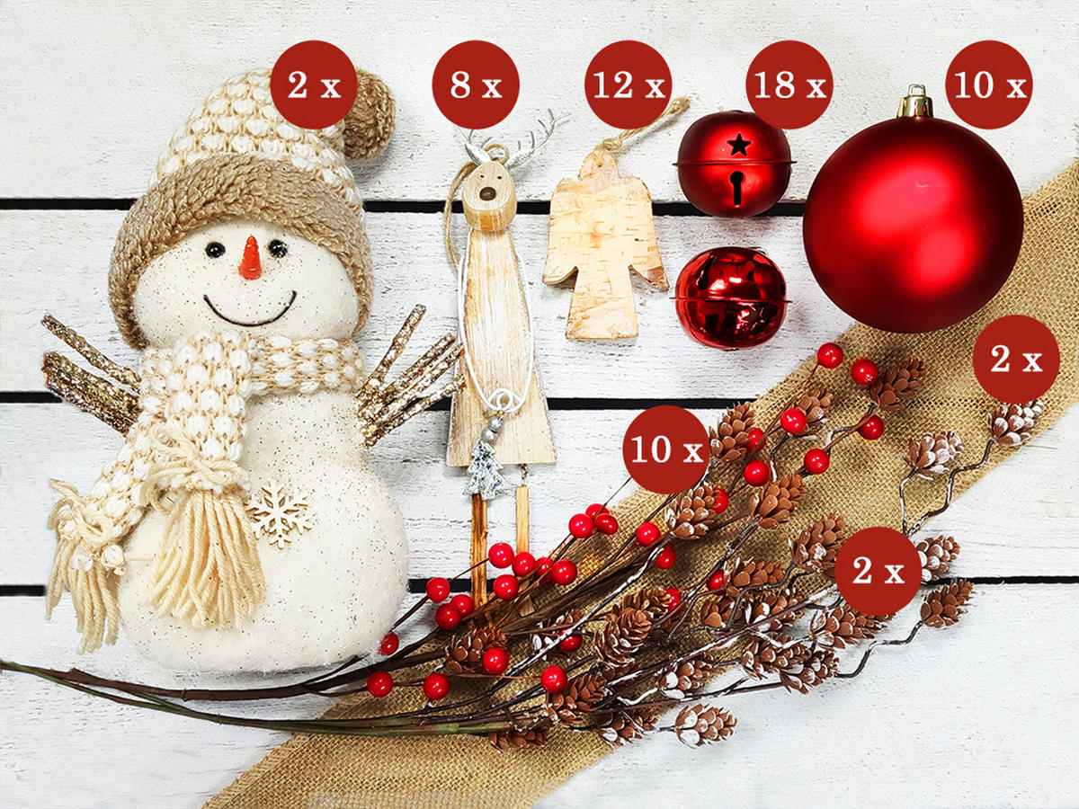 WEIHNACHTSBAUMSCHMUCK-SET WALDGEHEIMNIS 64-teilig, für Weihnachtsbäume 120–210 cm, inkl. Aufbewahrungsbox - Rot/Braun, Kunststoff/Textil (55/50/75cm) - LAALU