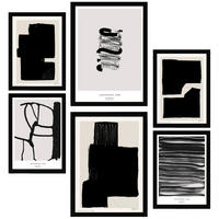 POSTER Set Mit 6 Japanische Tuschekunst Schwarzweiß A3 & A4 Schwarzer Rahmen - Schwarz, Papier (29/3cm) - Nacnic