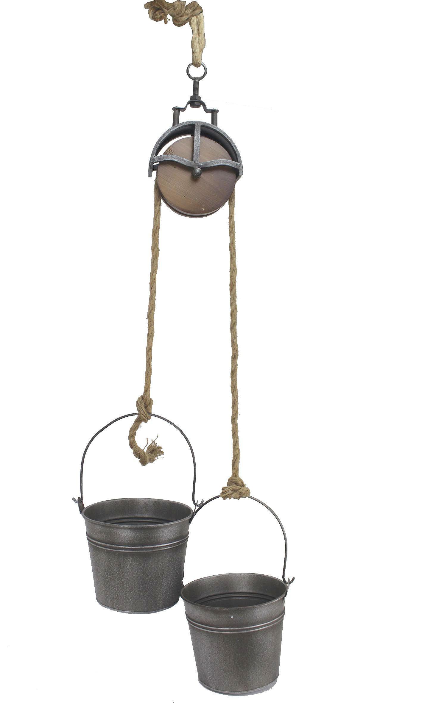 METALLEIMER mit Umlenkrolle Deko Set Silber Grau MB27 - Grau, Metall (38/137/19cm)