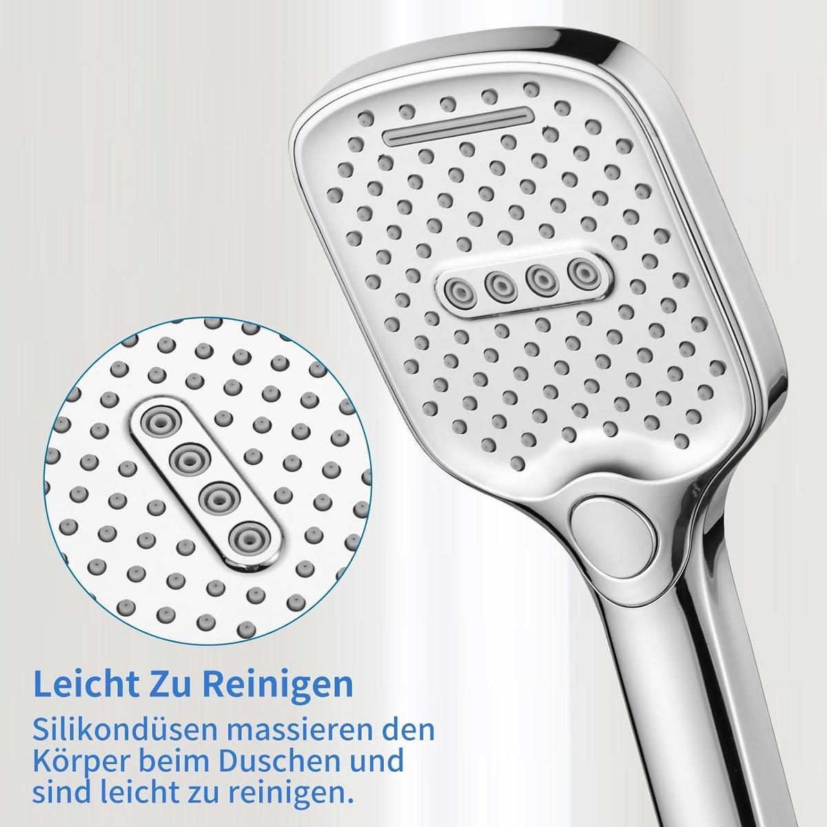 DUSCHKOPF rechteckig 26 x 10 cm mit 3 Strahlarten - Silberfarben, Metall (10/2/26cm)