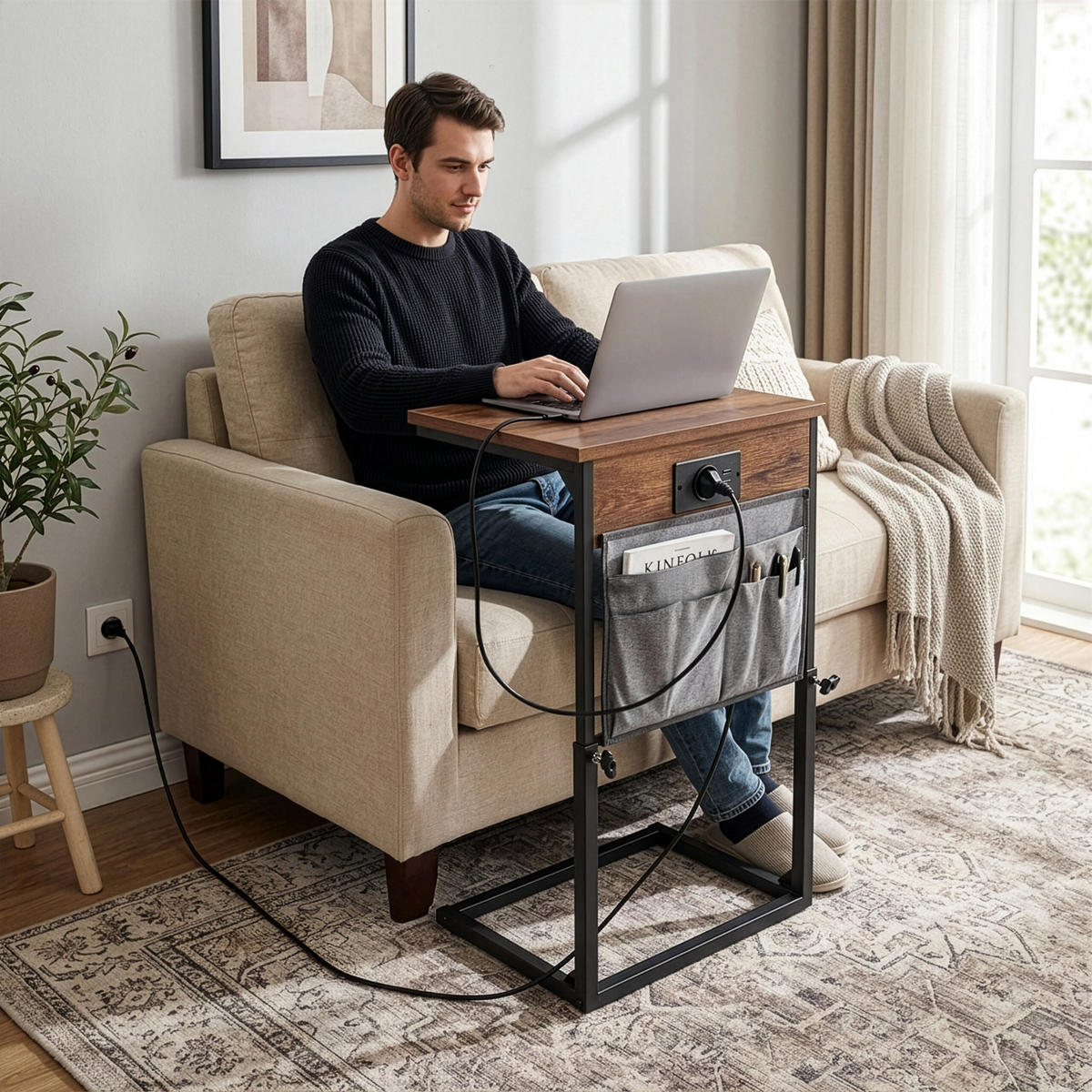 ODKLÁDACÍ stůl - hnědá, kov/kompozitní dřevo (30.5/40.5/84cm) - Relaxdays