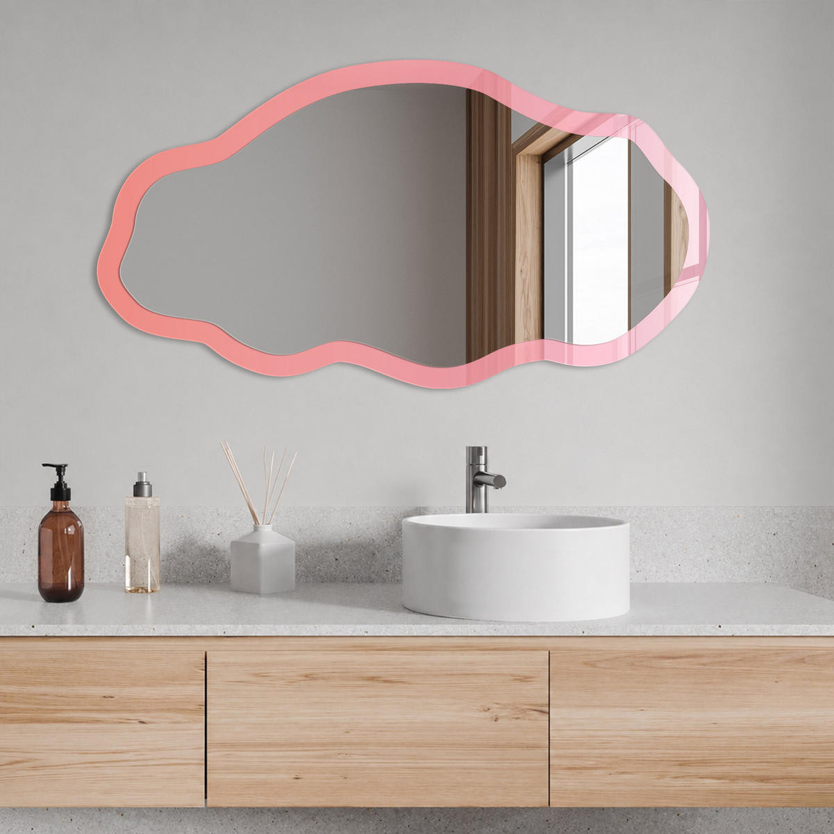 SPIEGEL 90x45 cm asymmetrisch mit Druck - Rosa-Orange - Transparent, Glas (45/90/0.4cm) - TULUP