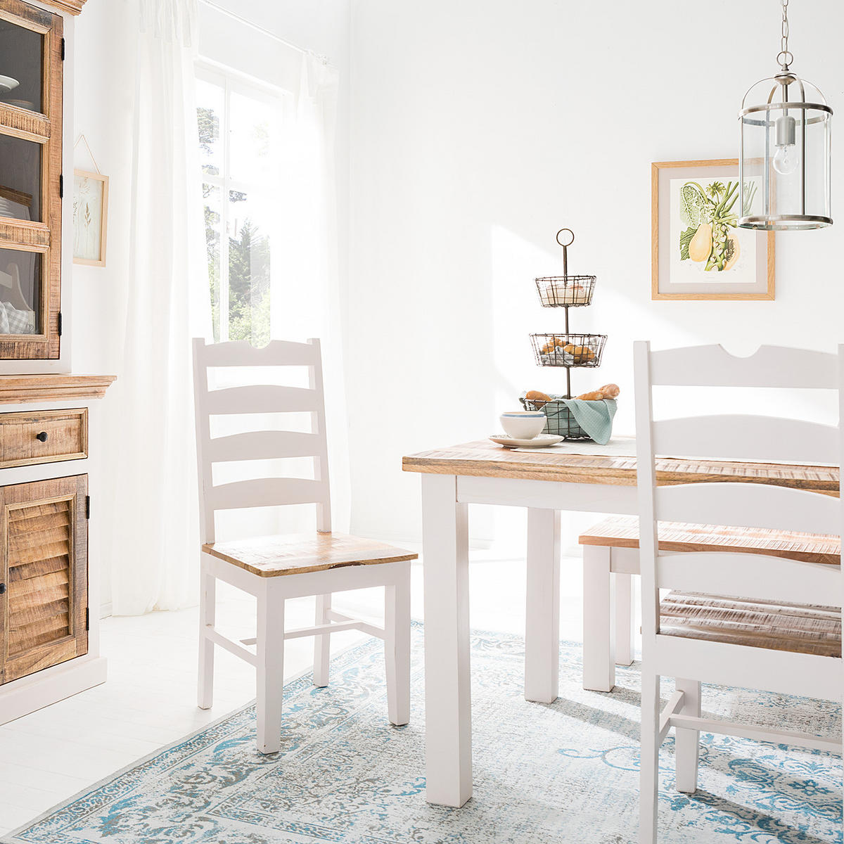 ESSZIMMERSTUHL - Mango massiv, 2er-Set - Braun/Weiß, Holz (48/102/54cm) - home24