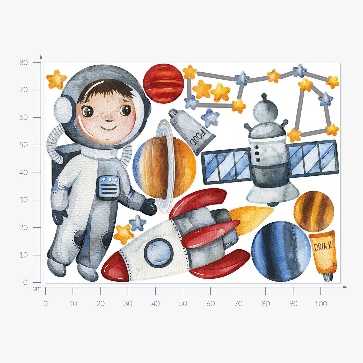 WANDAUFKLEBER 80x107cm - Kleiner Astronaut - Multicolor, Kunststoff (80/107/0.1cm) - Wallfluent