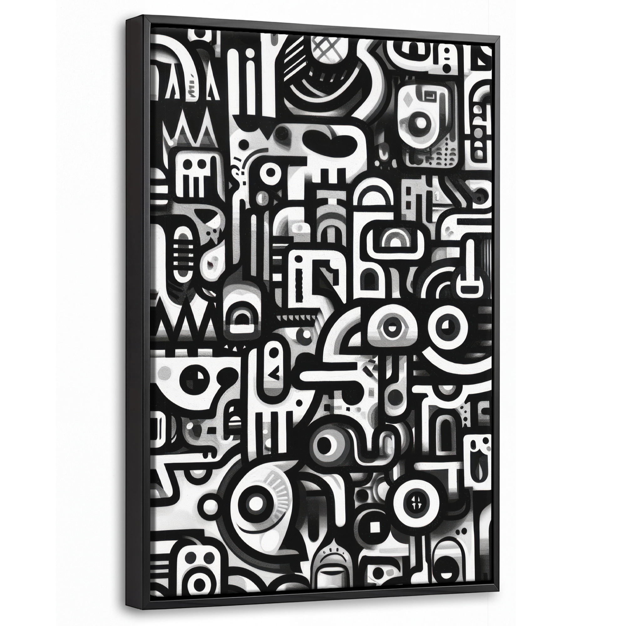 LEINWAND Bilder mit Rahmen - Symbole - Abstrakt - Grafik - Schwarz - 40x60 - Schwarz, Textil (40/60cm) - MuchoWow