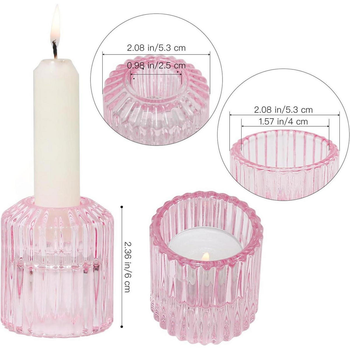 KERZENSTÄNDER 3er Set Glas Rosa - Rosa, Glas (5.3/6/5.3cm)