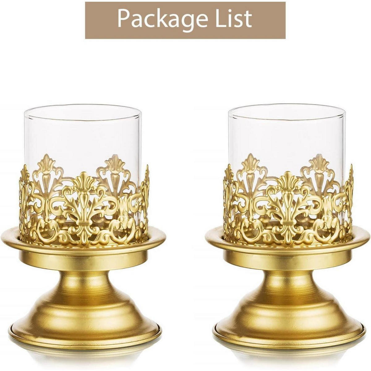 KERZENSTÄNDER 2-teiliges Set Gold Metall mit Glas - Goldfarben, Metall (10.5/16/10.5cm)