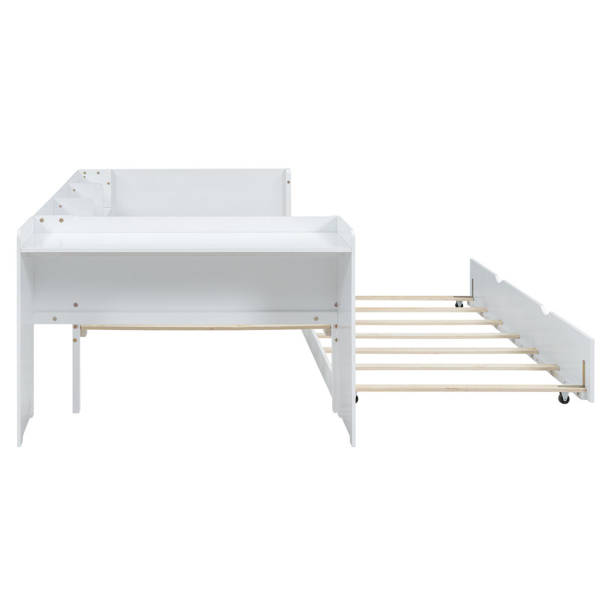 KINDERBETT 90/200 cm Weiß mit Ausziehbett, Schreibtisch und Regalen - Weiß, Holzwerkstoff (90/200cm) - Flora Grace