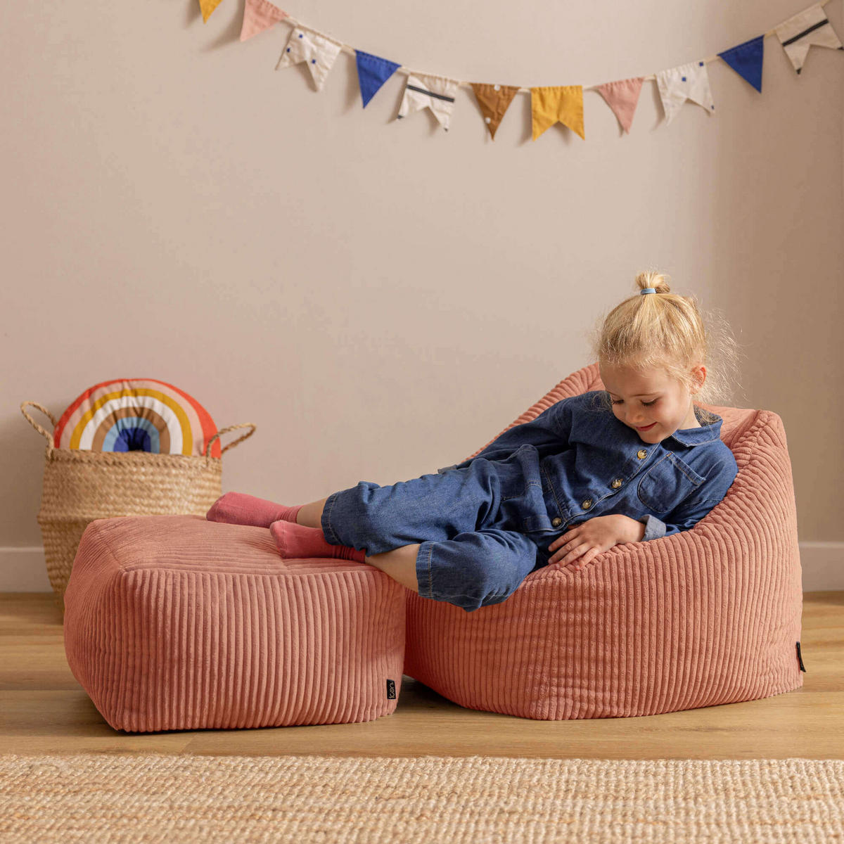 KINDERSITZSACK mit Hocker Natalia - Pink, Textil (55/44/55cm) - icon
