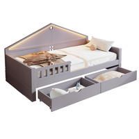 KINDEREINZELBETTEN aus Holz und MDF 90x200 cm in Grau mit LED & 2 Schubladen - Grau, Holz (90/200cm) - Modfu