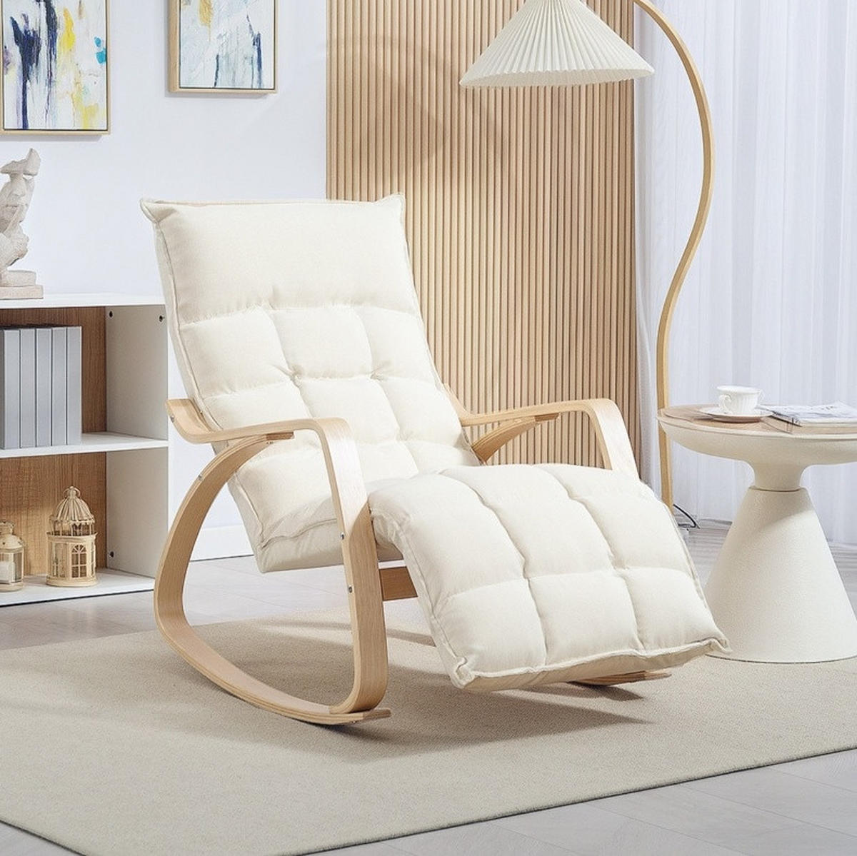 SCHAUKELSTUHL Polyesterbezug mit verstellbarer Fußstütze bis 90° 67/106-123/92 cm Creme - Creme, Textil (67/92/106cm) - Redom