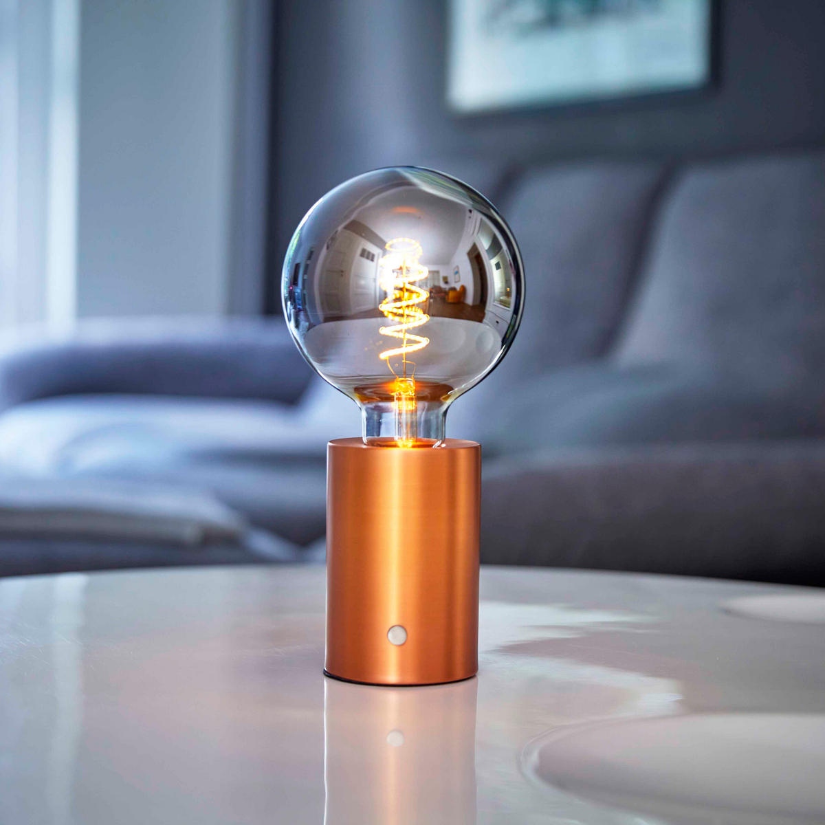LED-AKKU-TISCHLAMPE - Eddison Optik mit Touch-Dimmer und warmweißem Licht in Roségold - Roségold, Metall (12.5/12.5/26cm) - Northpoint