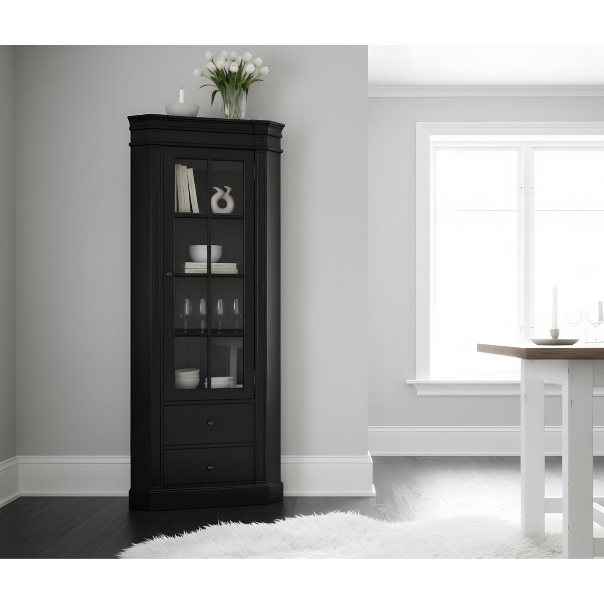 ECKSCHRANK Amaretta Schwarz Antik patiniert 78/48,5/200 cm - Schwarz, Holz (78/200/48.5cm) - ebuy24