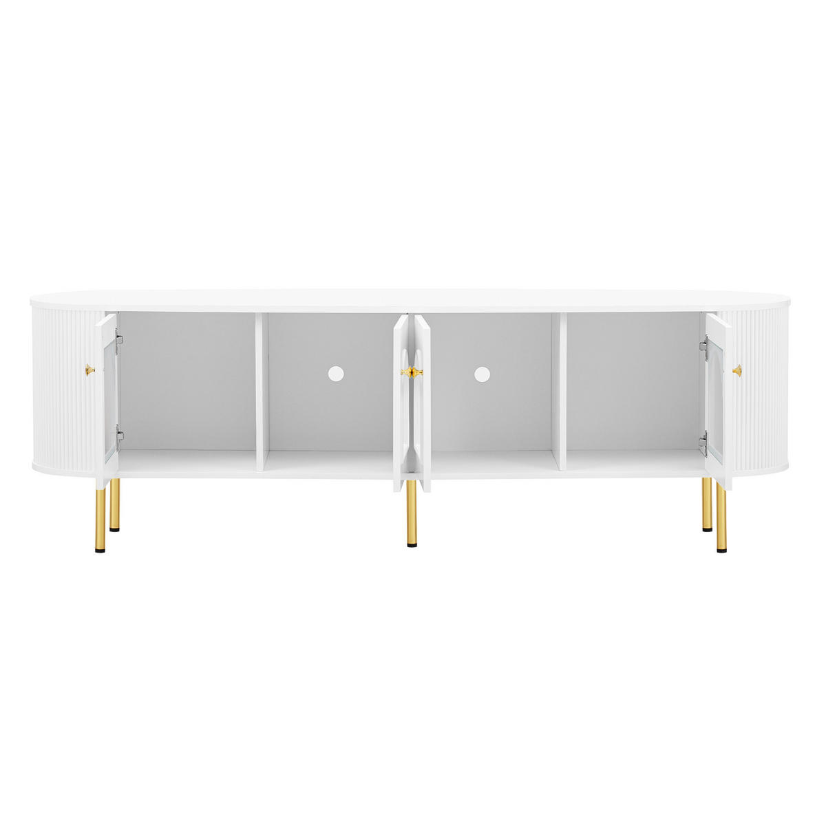 LOWBOARD 170/35/55 cm in Weiß mit 4 Glastüren und Kabelmanagement - Weiß, Holzwerkstoff (170/55/35cm) - Flora Grace