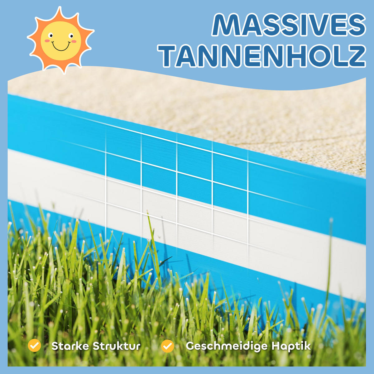 SANDKASTEN 133 x 108 cm Sandkiste aus Holz Sandbox mit Sitzbank Blau - Blau, Holz (133/133/16cm) - AIYAPLAY
