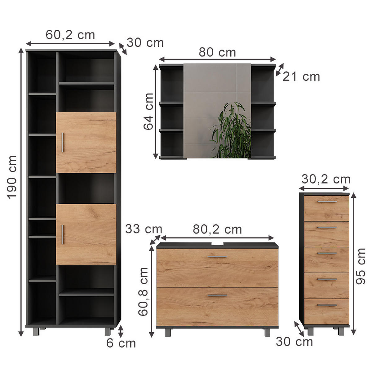 Honigeiche/Anthrazit, Holzwerkstoff (80.2/60.8/33cm) - Vicco