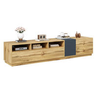 TV stolek 200/45/45 cm s otevřenými přihrádkami a kabelovými průchodkami, dvířky a tichým zavíráním, Černá/Šedá a přírodní - černá, kompozitní dřevo (200/45/45cm) - Redom
