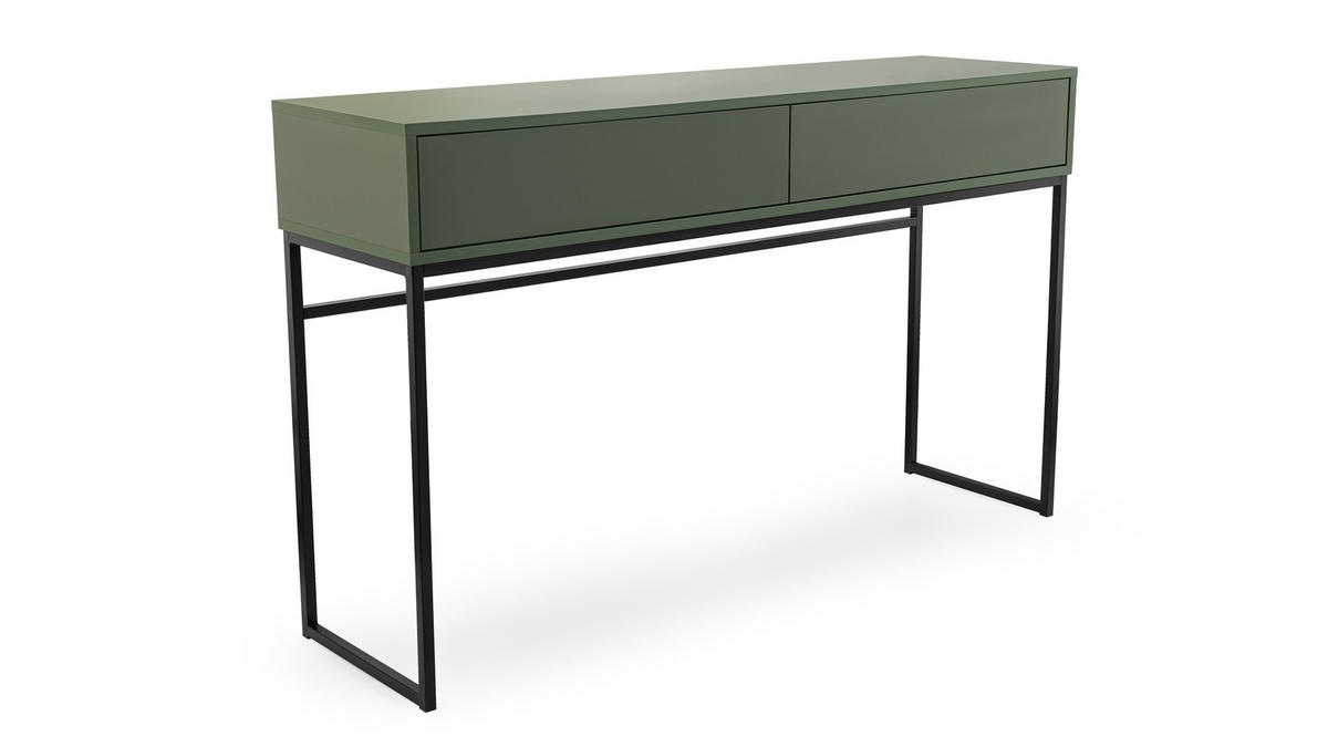 SCHMINKTISCH GENUA Flaschengrün, Schwarzes Gestell, Grifflos - Grün, Holzwerkstoff (37/137/83cm) - Bettso