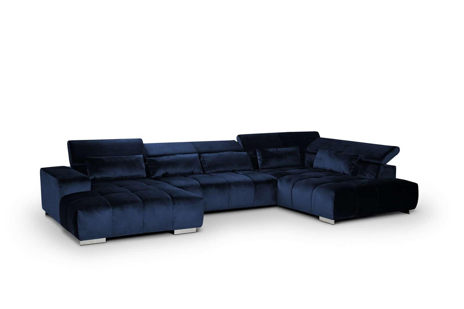 WOHNLANDSCHAFT XXL mit verstellbaren Kopflehnen, Velvet-Stoff - Blau/Silberfarben, Textil/Metall (225/73/409cm) - Cotta