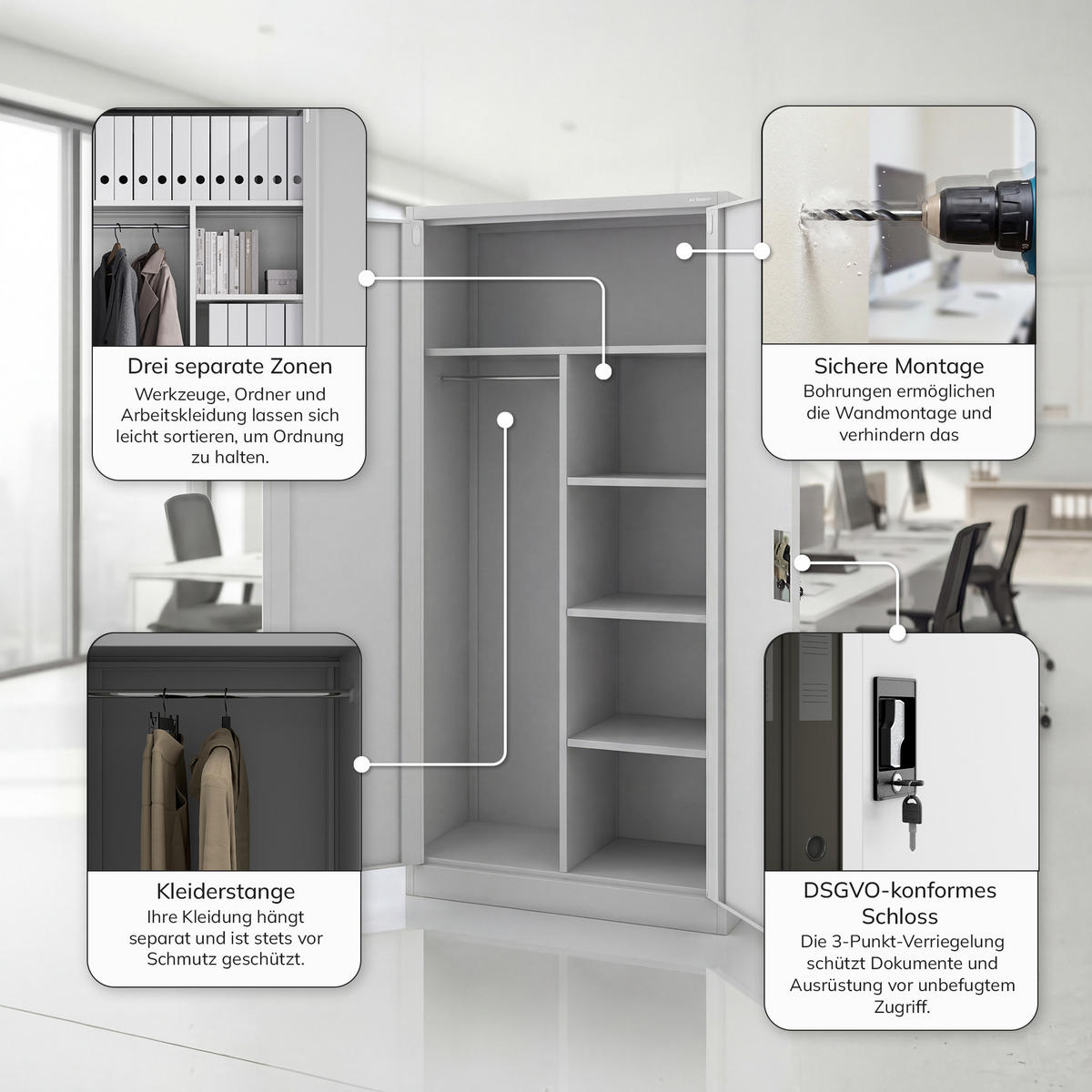 MEHRZWECKSCHRANK DAWID - Grau, Metall (90/185/45cm) - Jan Nowak