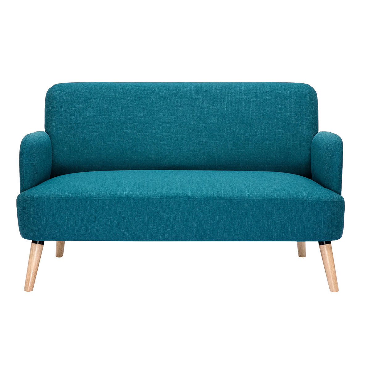 SOFA 2-Sitzer Entenblauer Stoff Helles Holz ISKO - Blau, Textil (131/81/76.5cm) - Miliboo
