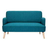 SOFA 2-Sitzer Entenblauer Stoff Helles Holz ISKO - Blau, Textil (131/81/76.5cm) - Miliboo