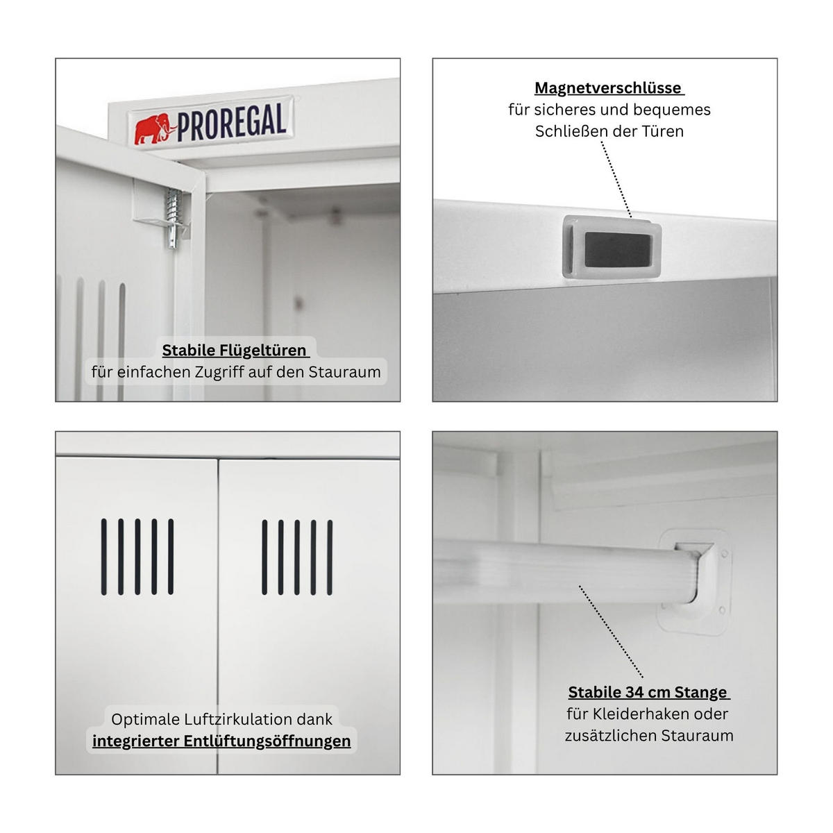 PUTZMITTELSCHRANK Rhino Metall 170x70x30cm Weiß - Schwarz/Weiß, Metall (70/170/30cm) - PROREGAL