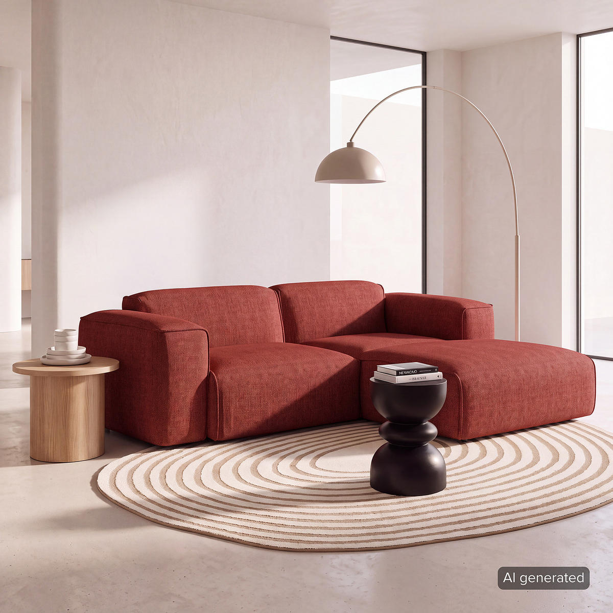 ECKSOFA mit XL-Longchair - Rot/Schwarz, Kunststoff/Textil (260/171cm) - home24