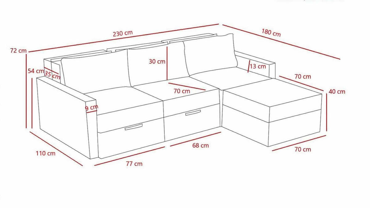 ECKSCHLAFSOFA mit Hocker - Anthrazit/Schwarz, Kunststoff/Textil (230/180cm) - myHomelando